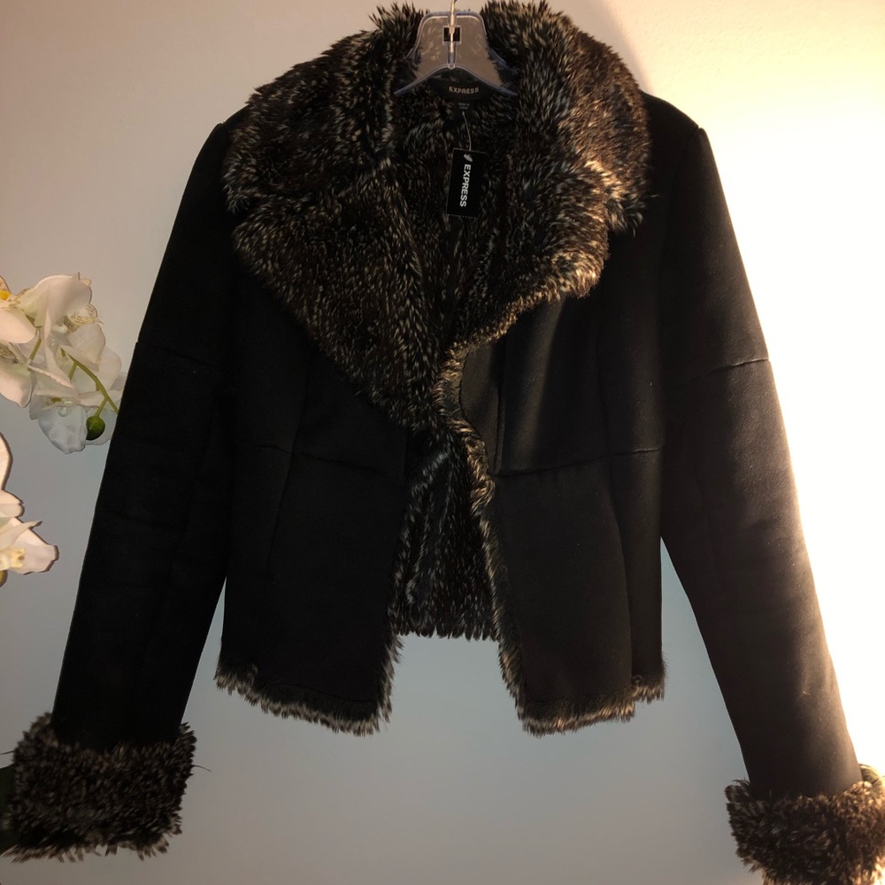 Express Leather and fur coat Jacket SZ S